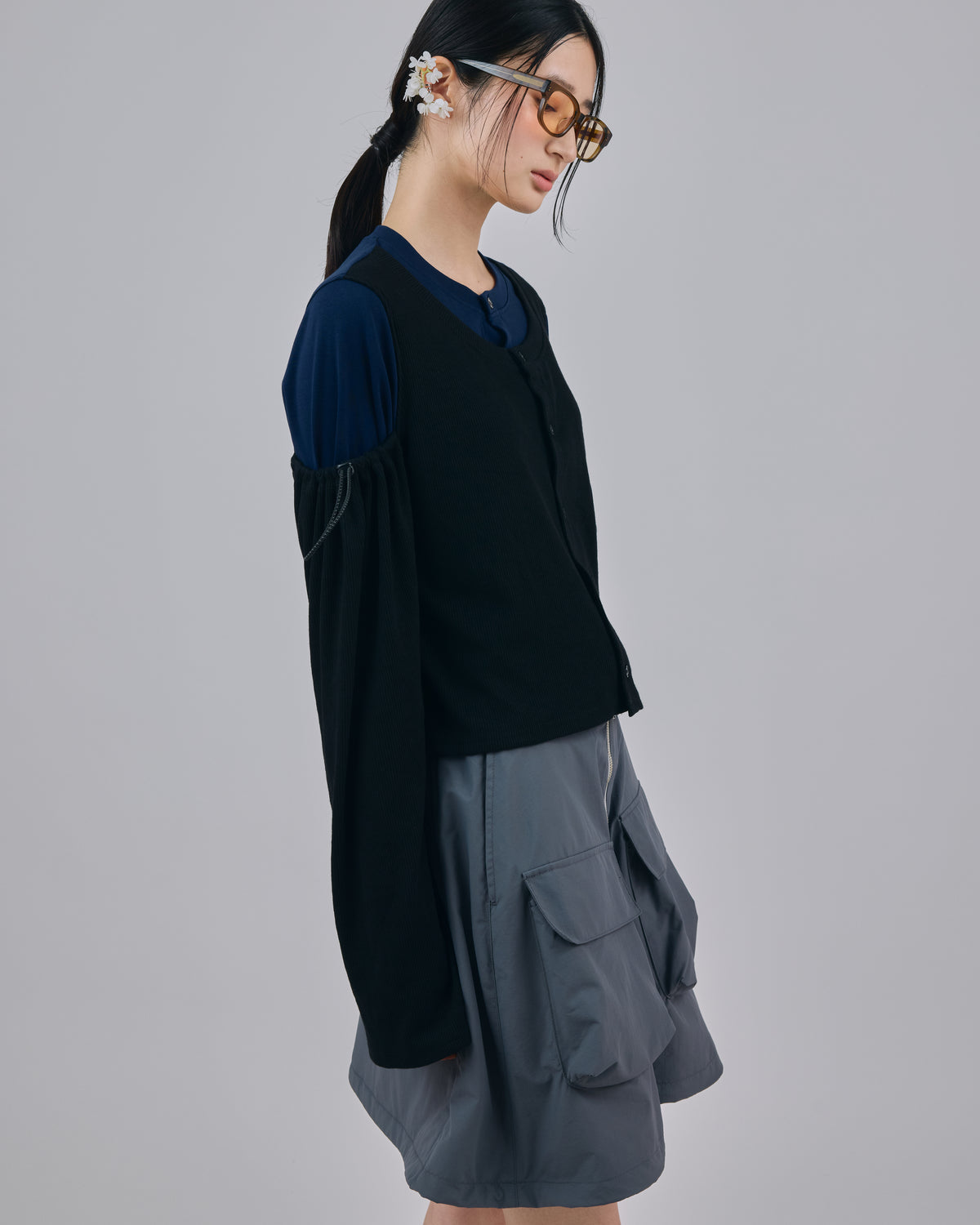 2WAY LAYERED CARDIGAN (BLACK)
