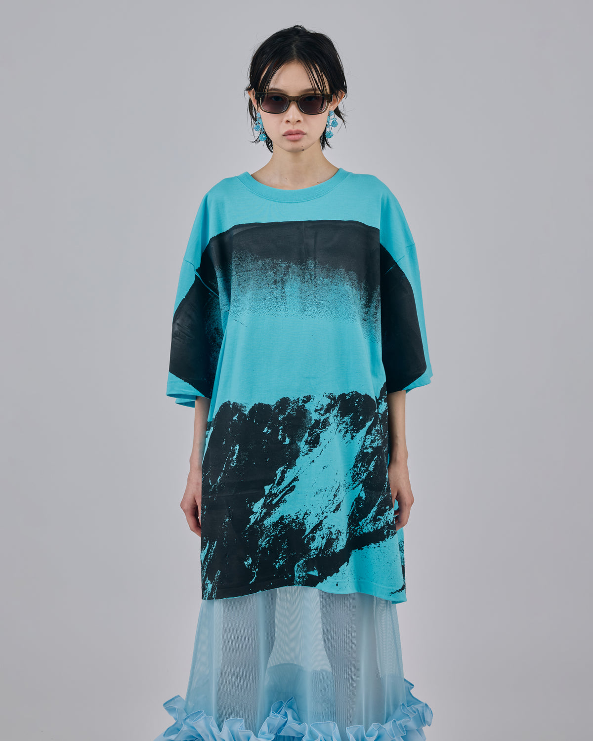 MOUNTAIN PRINT BIG T-SHIRT (BLUE)