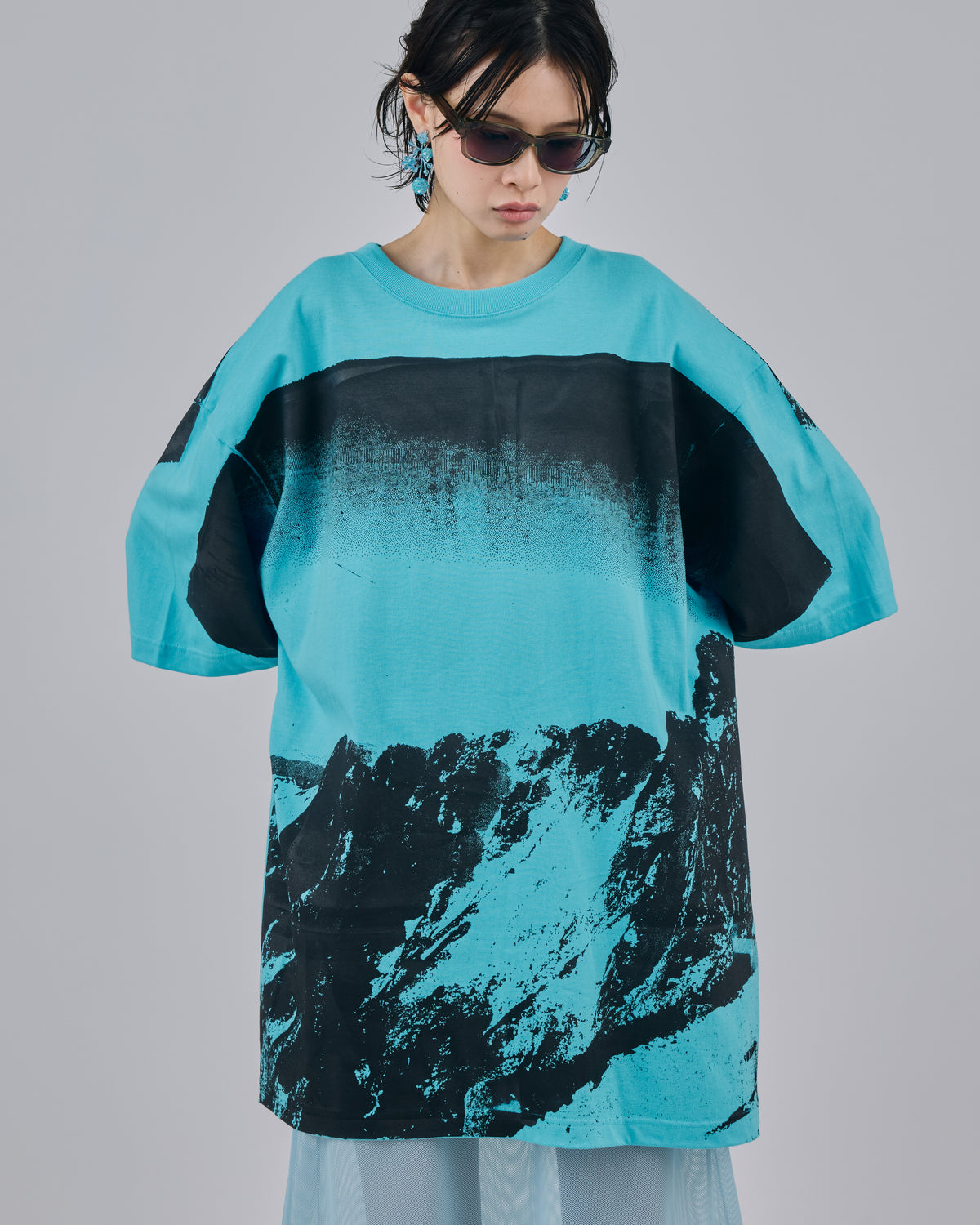 MOUNTAIN PRINT BIG T-SHIRT (BLUE)
