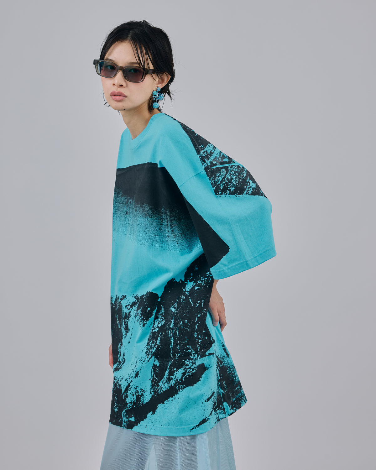 MOUNTAIN PRINT BIG T-SHIRT (BLUE)