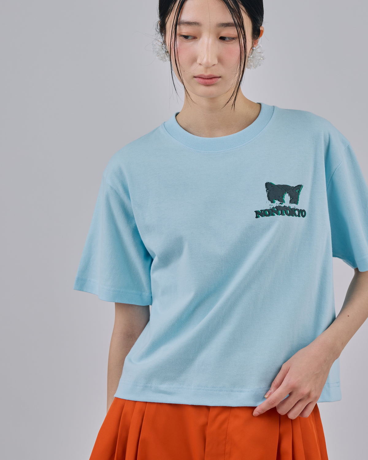 CAT PRINT SHORT T-SHIRT (BLUE)