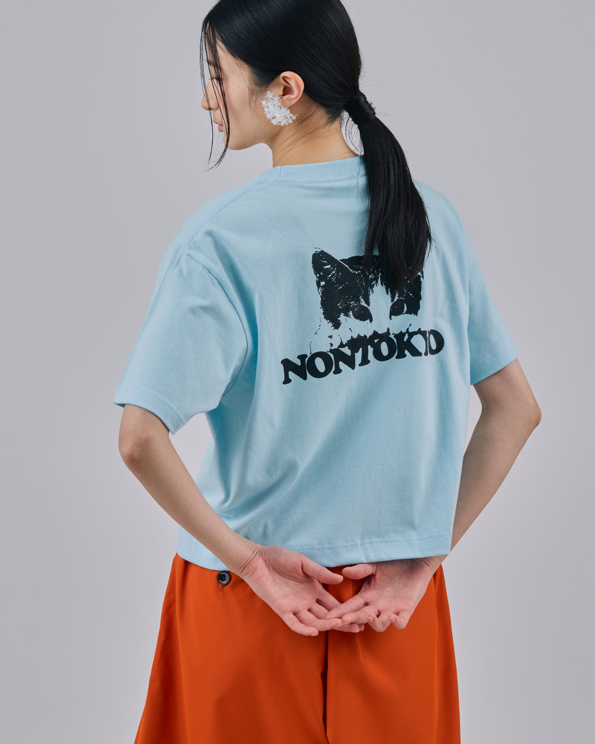 CAT PRINT SHORT T-SHIRT (BLUE)