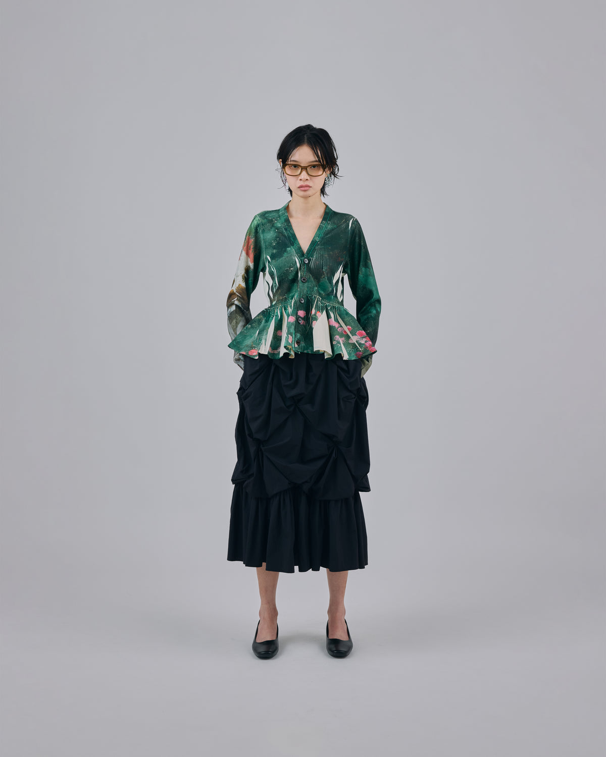 DIRECT PRINT RIB GATHER CARDIGAN (ART)