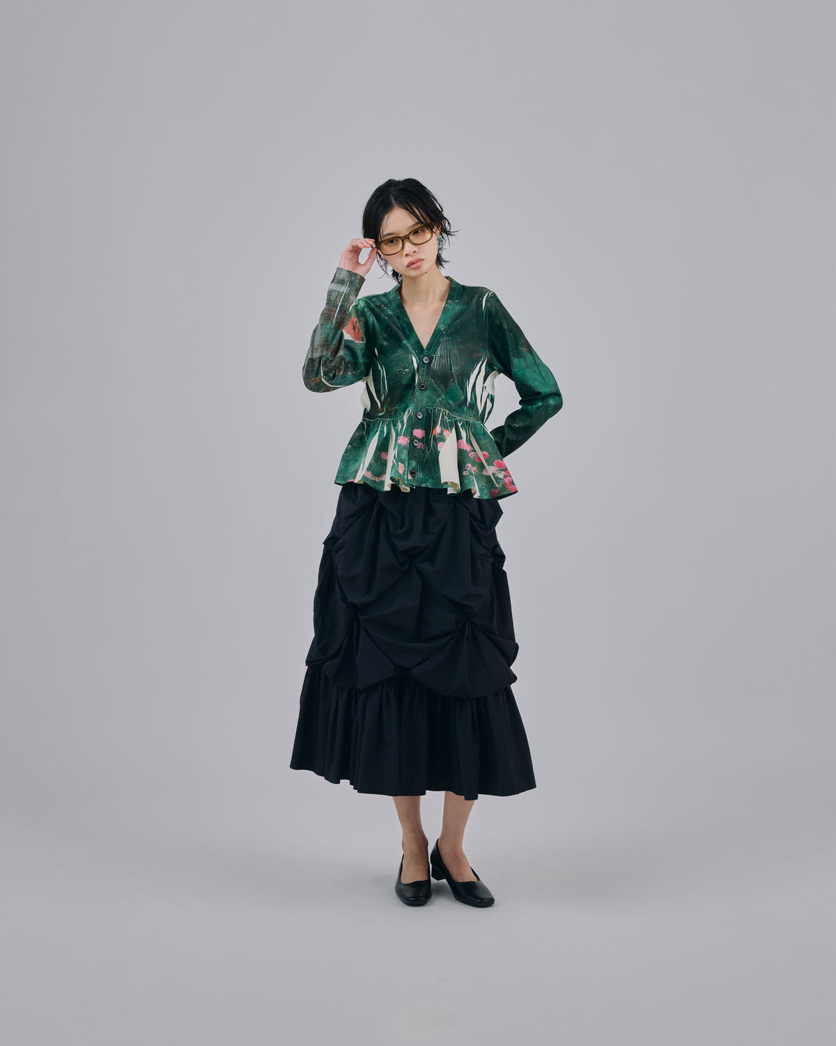 DIRECT PRINT RIB GATHER CARDIGAN (ART)