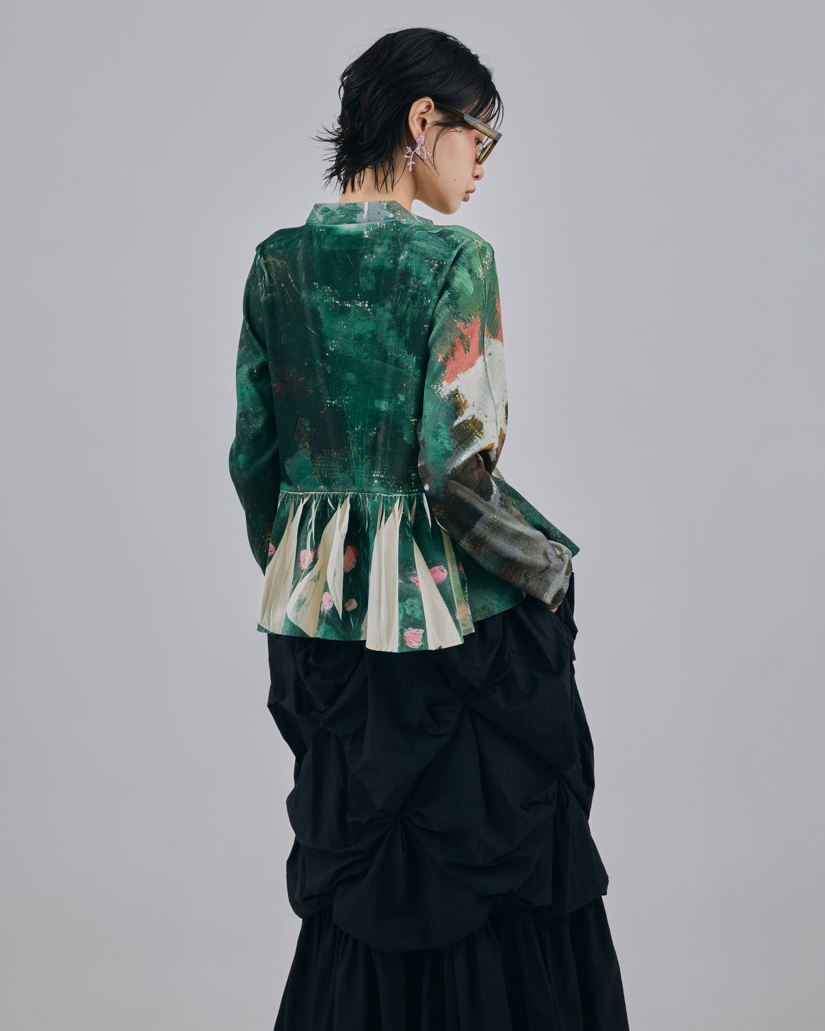DIRECT PRINT RIB GATHER CARDIGAN (ART)