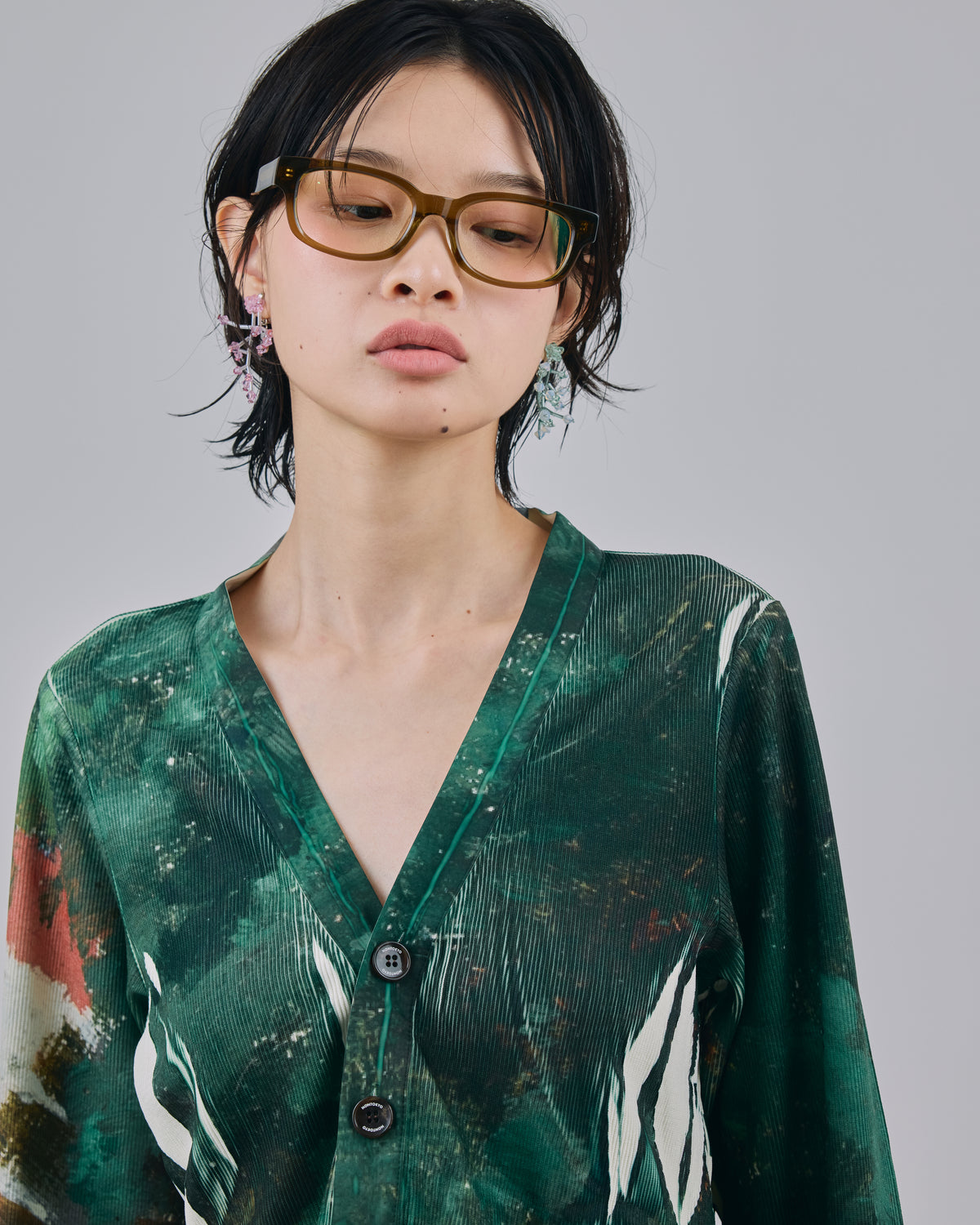 DIRECT PRINT RIB GATHER CARDIGAN (ART)