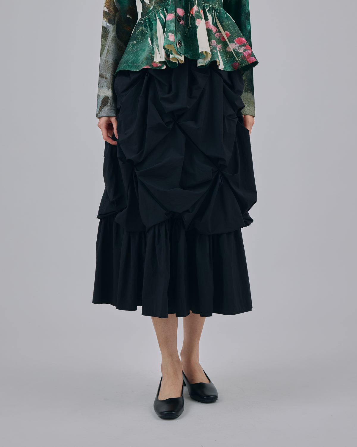 FLOWER SMOCKING SKIRT (BLACK)
