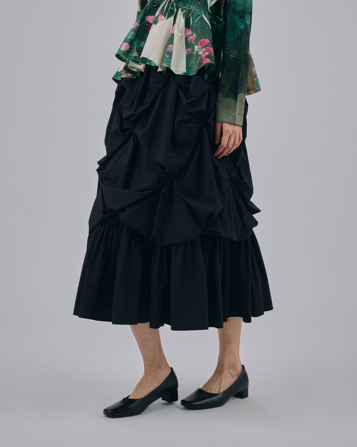 FLOWER SMOCKING SKIRT (BLACK)