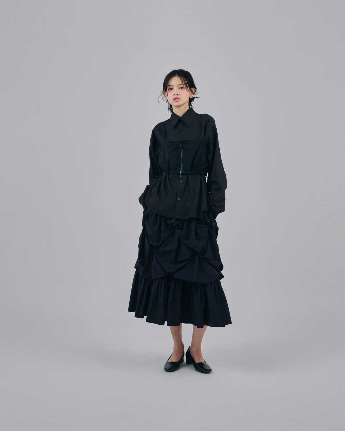 FLOWER SMOCKING SKIRT (BLACK)