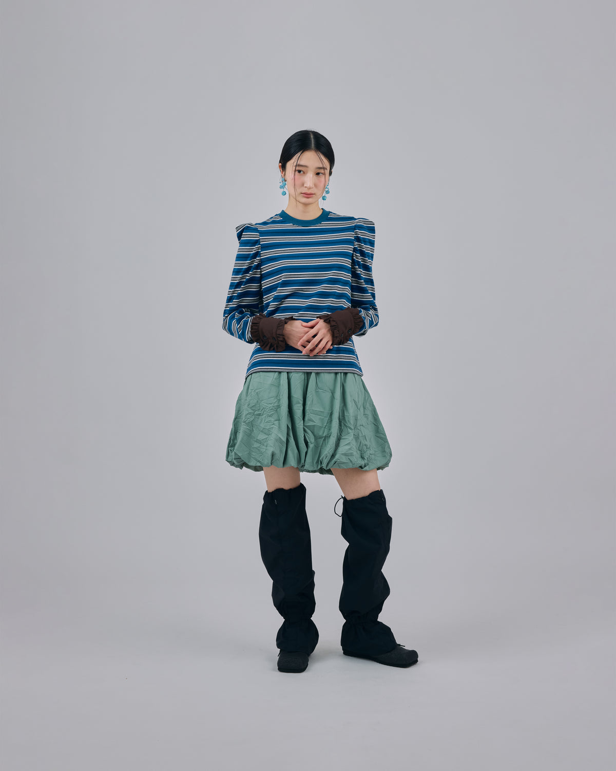 3WAY BORDER L/S TOP (NAVY x BROWN)
