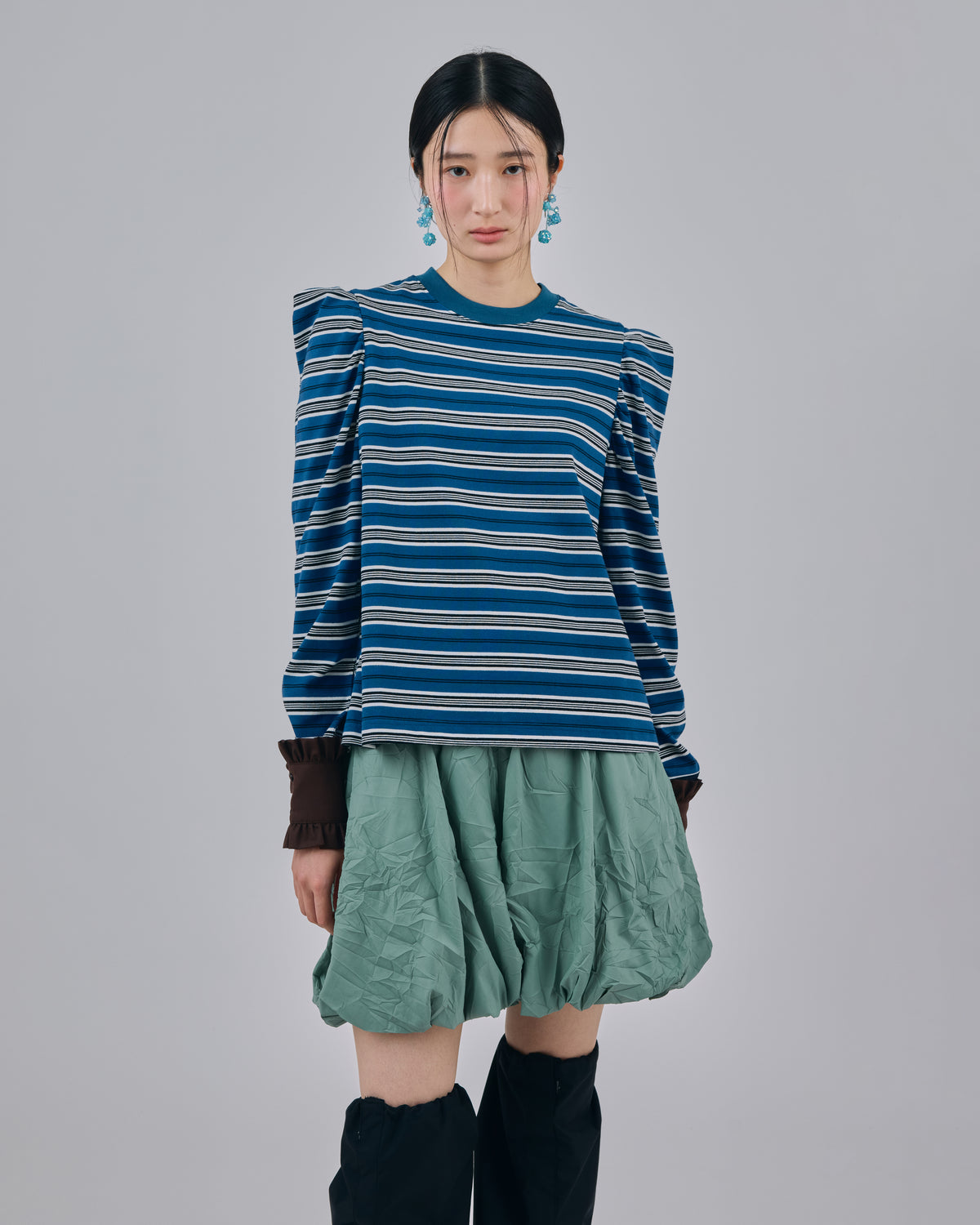 3WAY BORDER L/S TOP (NAVY x BROWN)