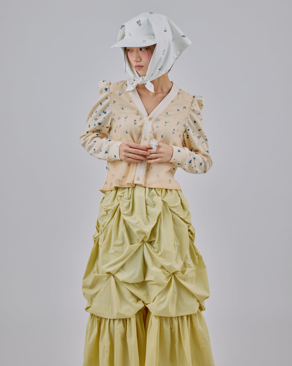 FLOWER SMOCKING SKIRT (L.YELLOW)