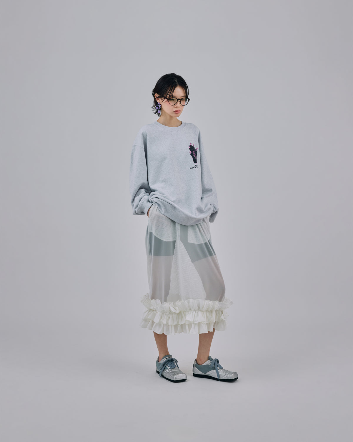 HAND PRINT PULLOVER SWEAT (GRAY)