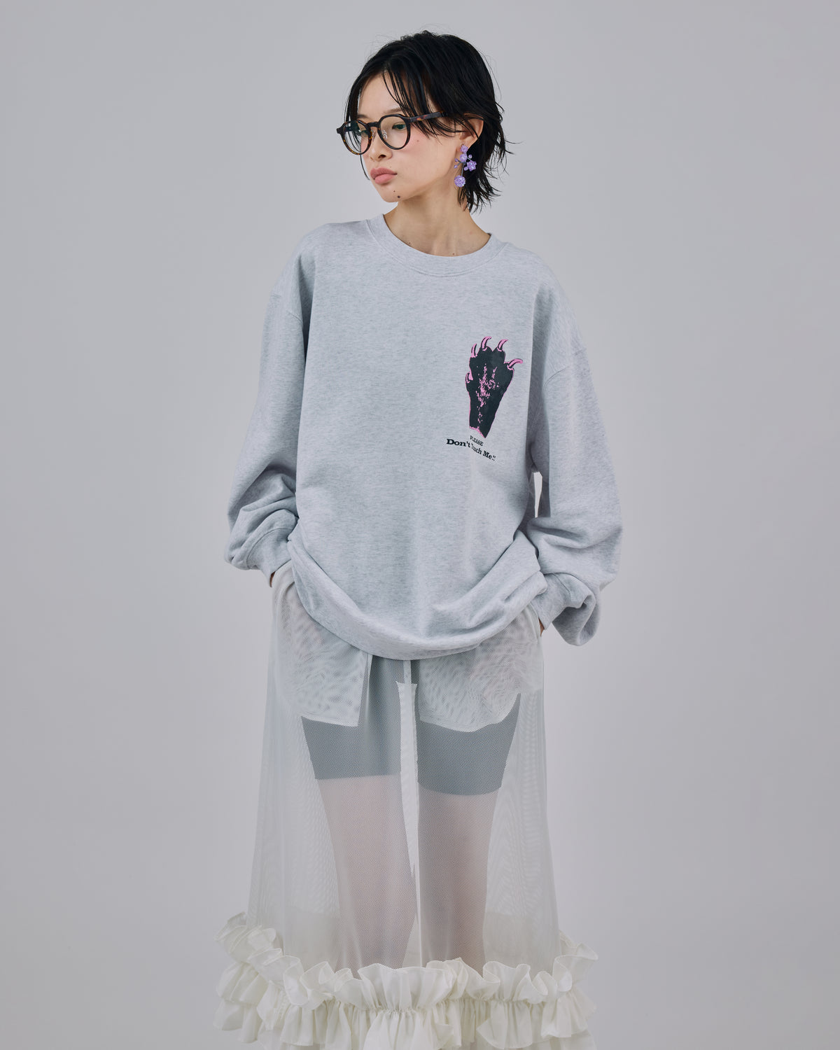 HAND PRINT PULLOVER SWEAT (GRAY)