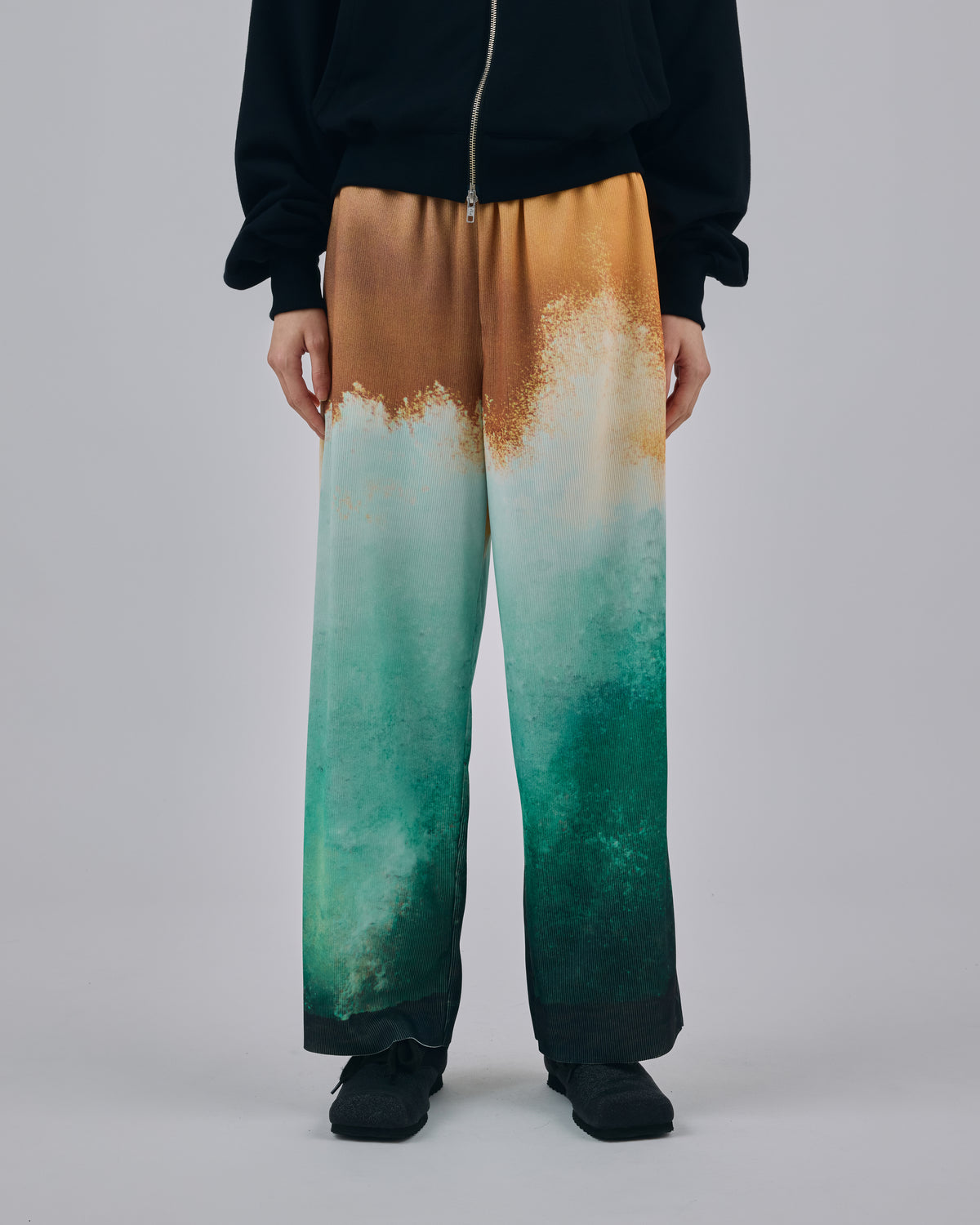 PRINT RIB WIDE PANTS (WAVE)