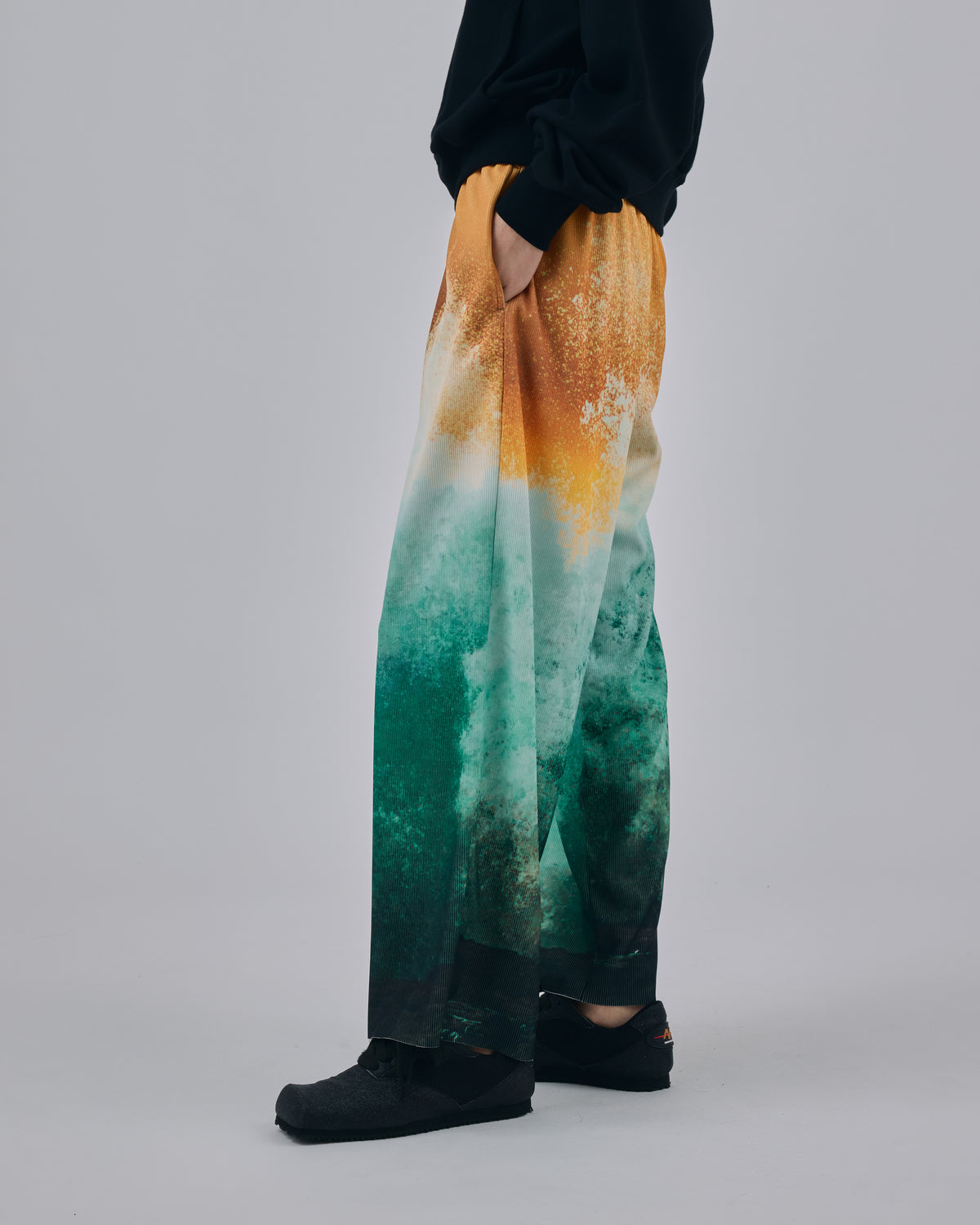 PRINT RIB WIDE PANTS (WAVE)