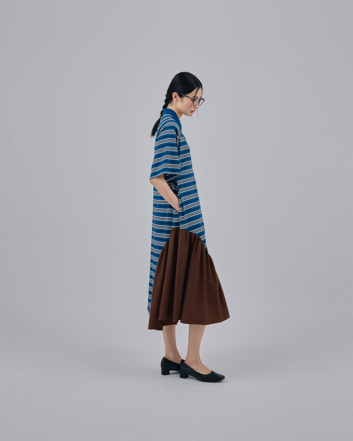 BORDER POLO ONE-PIECE (NAVY x BROWN)