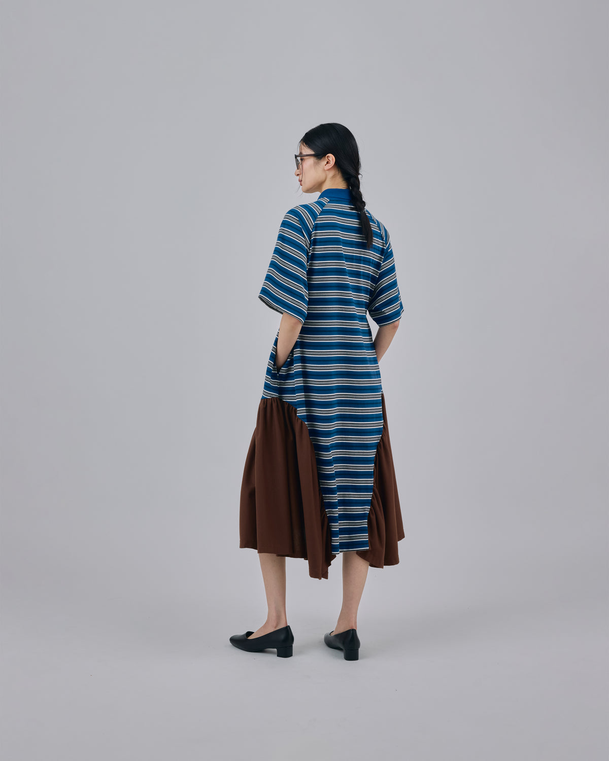 BORDER POLO ONE-PIECE (NAVY x BROWN)