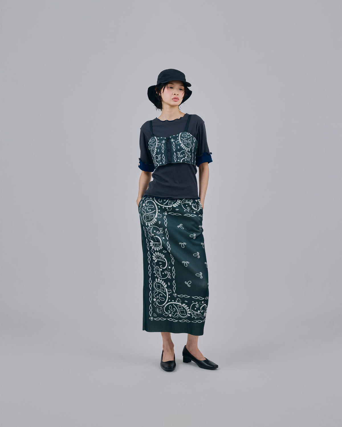 PRINT RIB SKIRT (BANDANNA BLACK)
