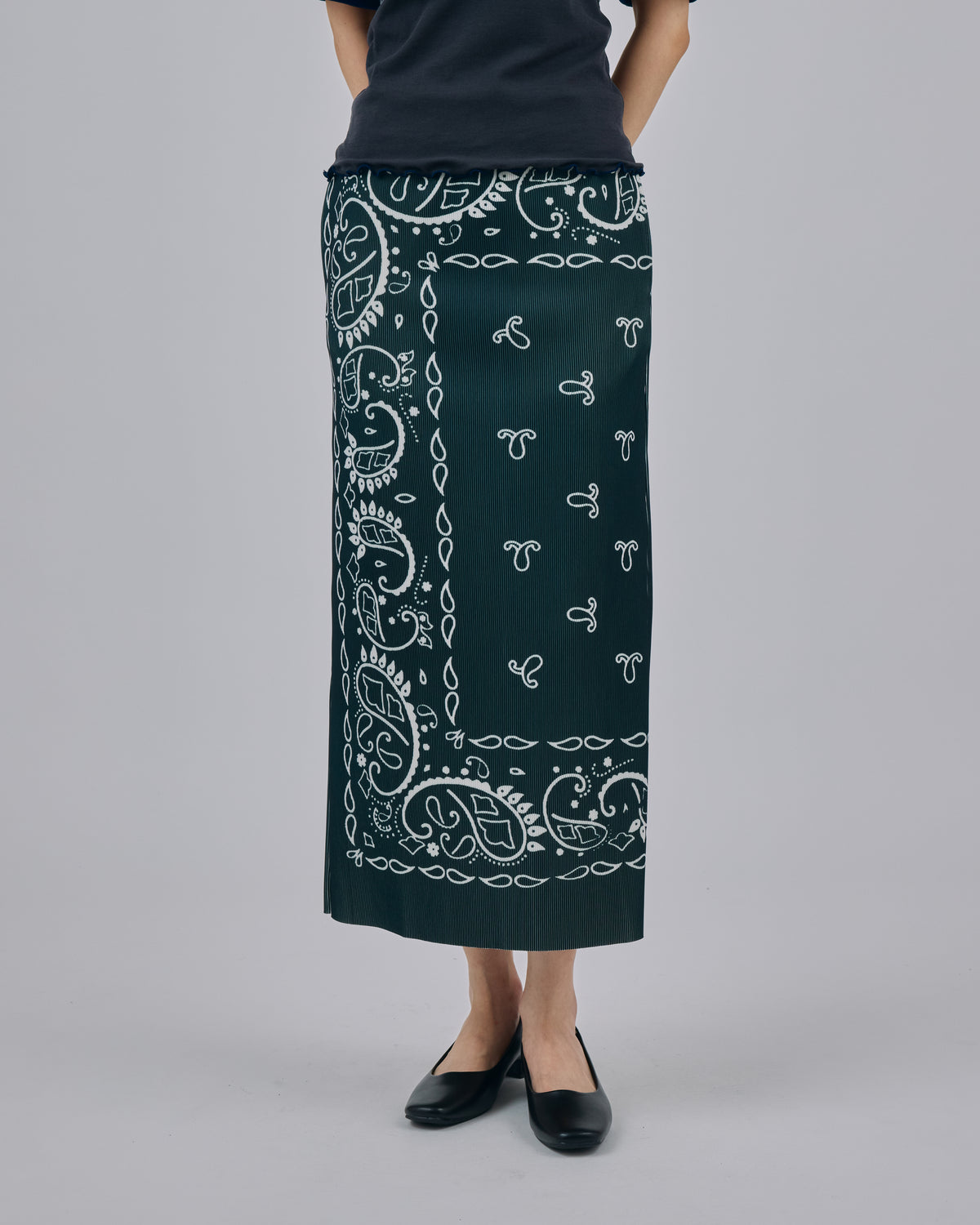 PRINT RIB SKIRT (BANDANNA BLACK)
