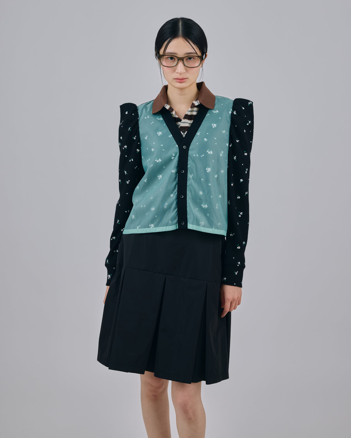 THERMAL FLOWER CARDIGAN (BLACK)