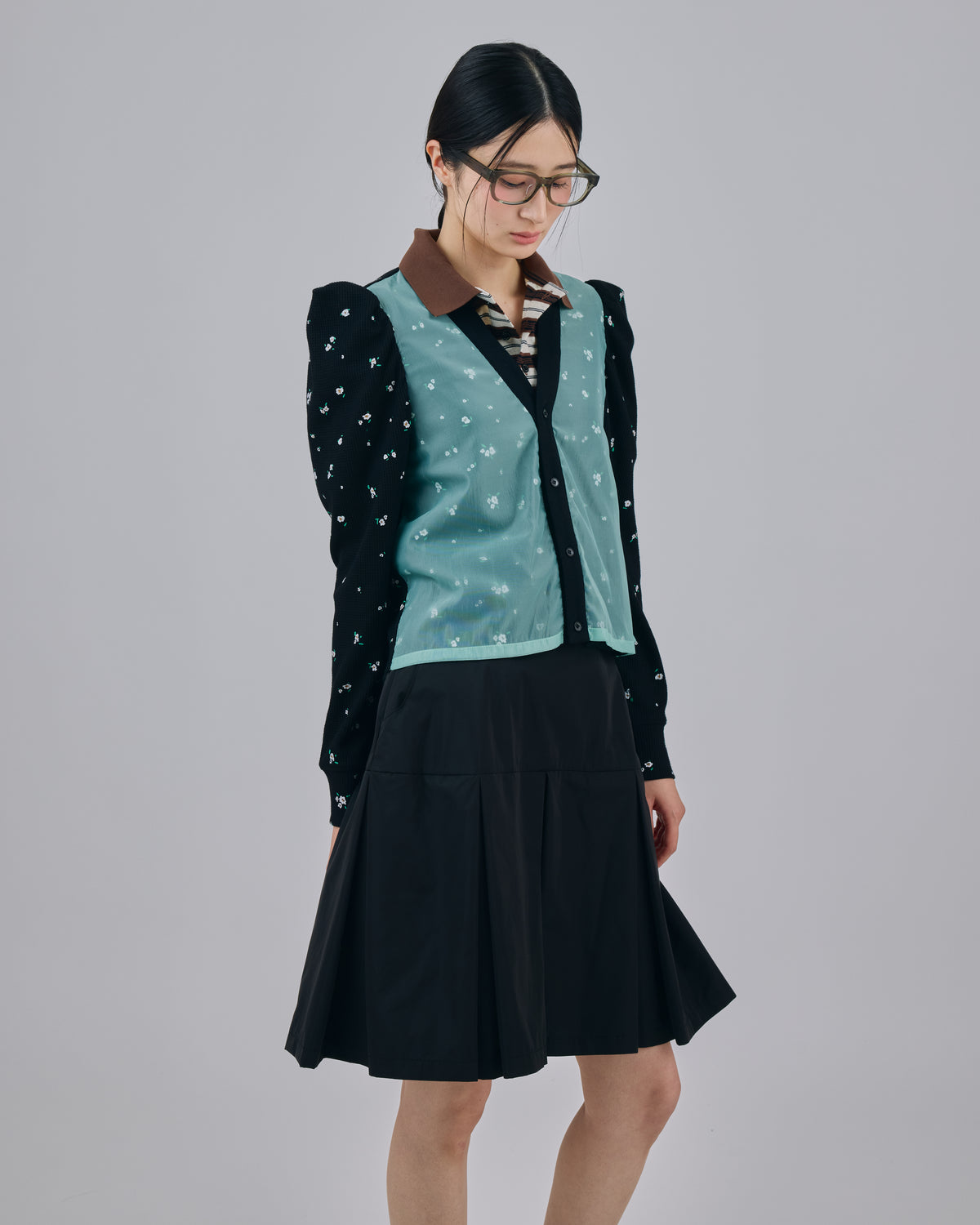THERMAL FLOWER CARDIGAN (BLACK)