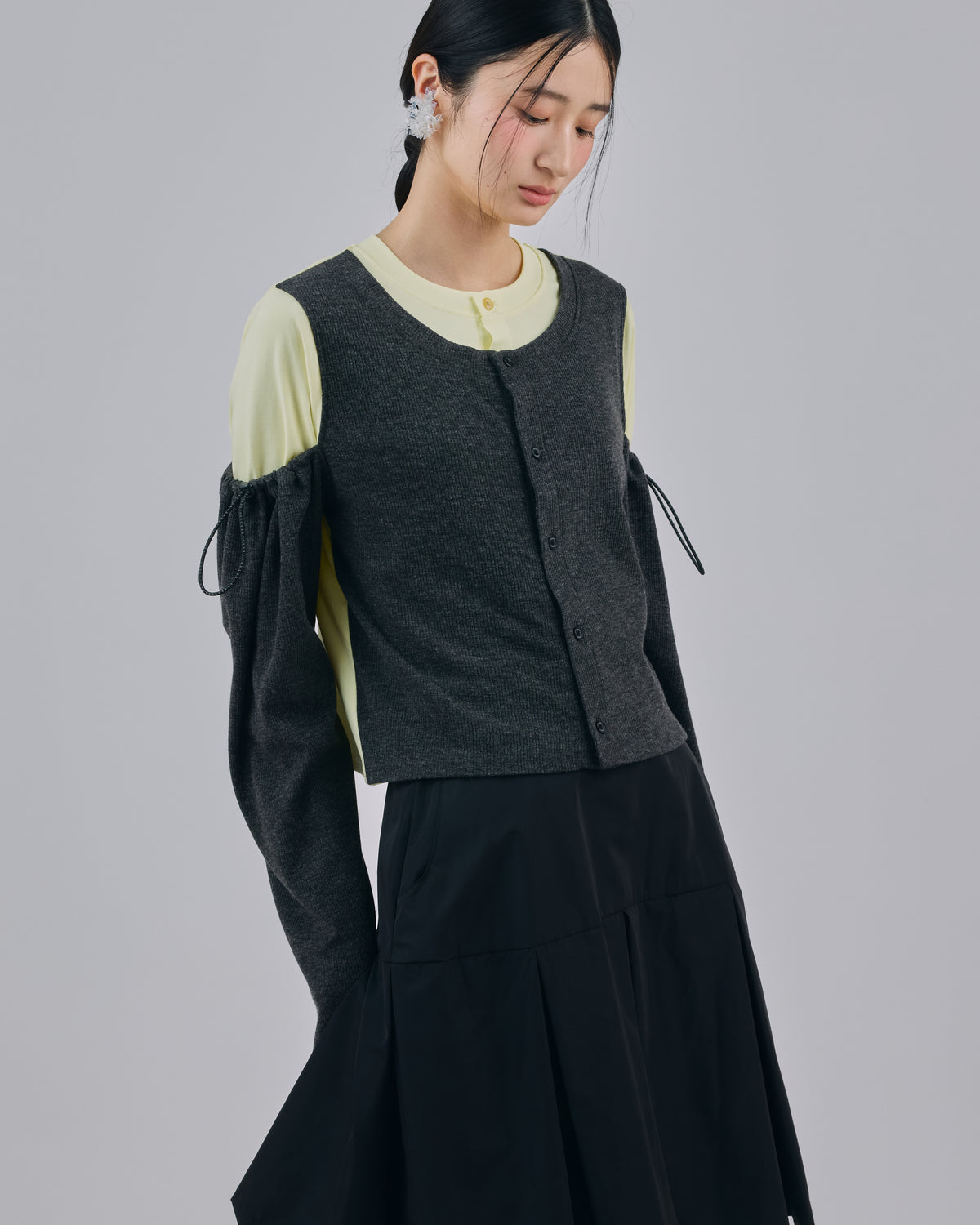 2WAY LAYERED CARDIGAN (GRAY)