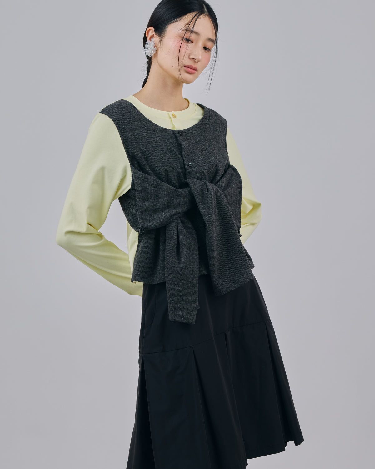 2WAY LAYERED CARDIGAN (GRAY)