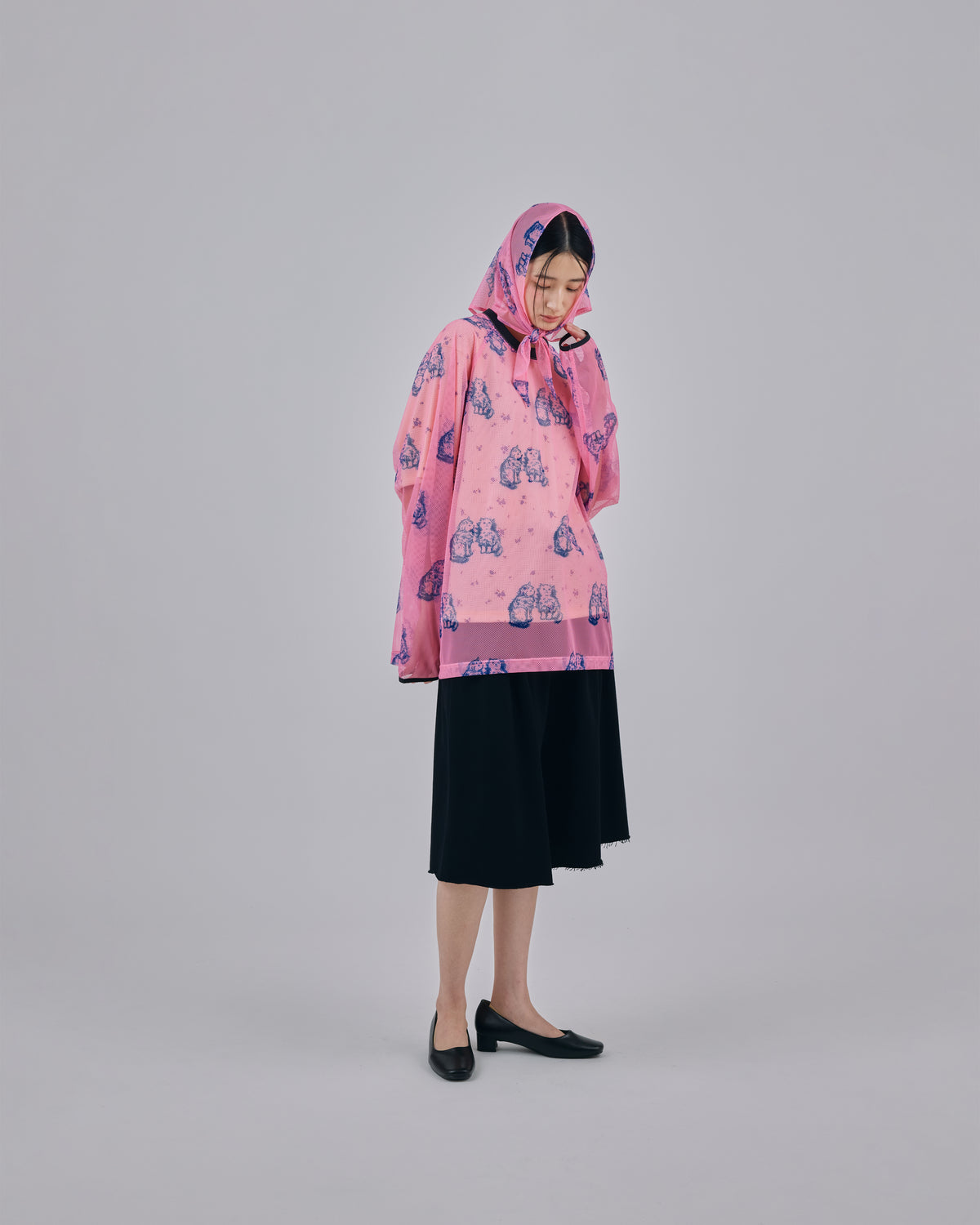 PRINT MESH PULLOVER & SCARF (PINK)