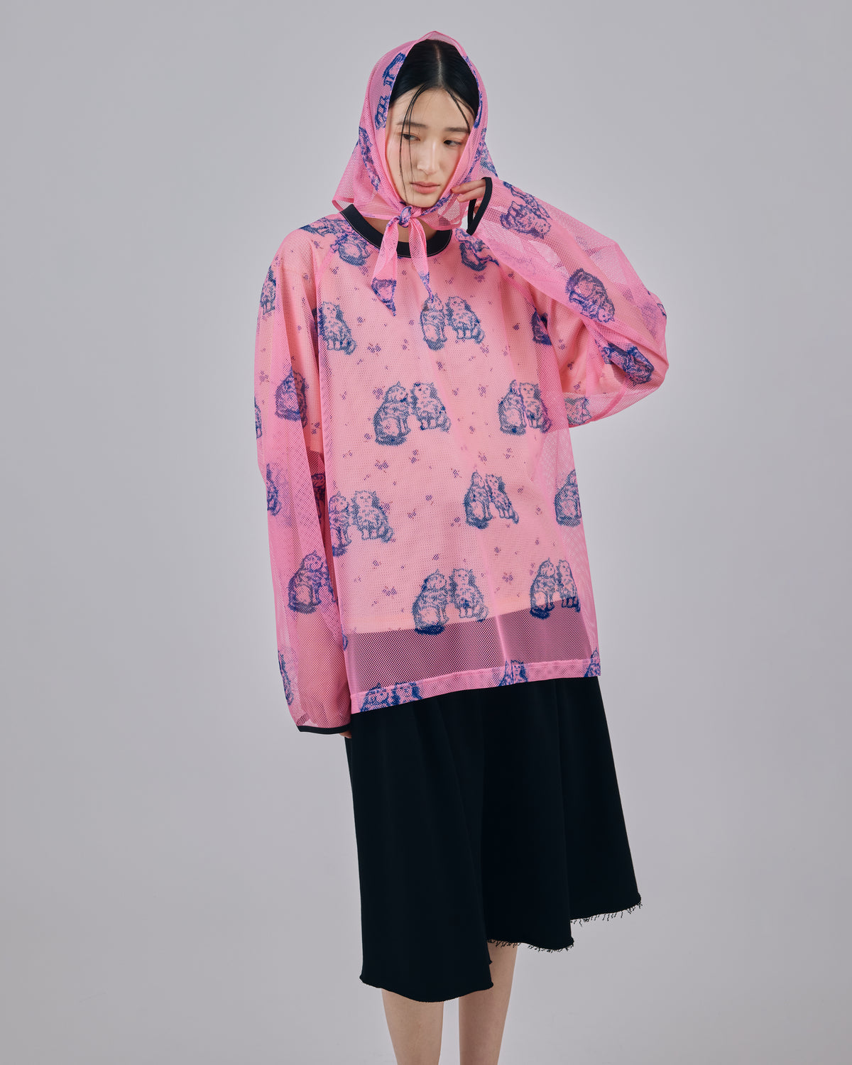 PRINT MESH PULLOVER & SCARF (PINK)