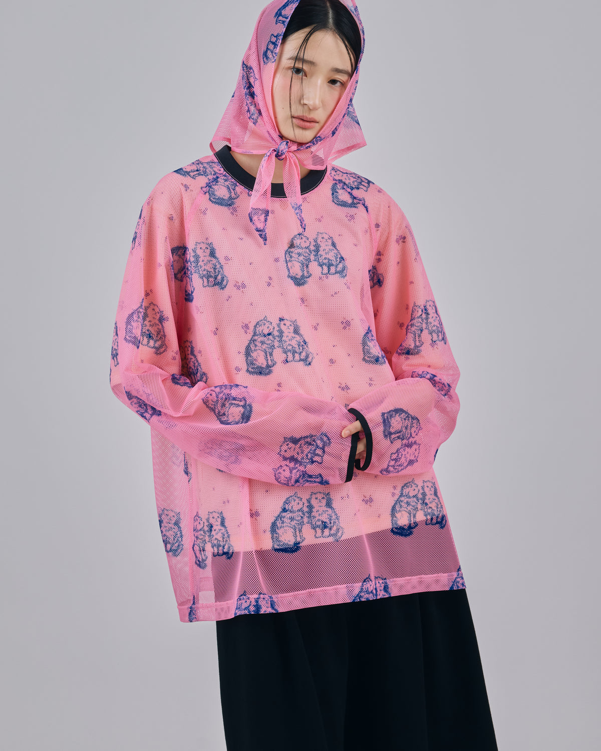 PRINT MESH PULLOVER & SCARF (PINK)