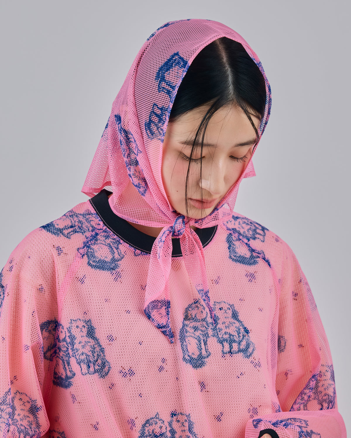 PRINT MESH PULLOVER & SCARF (PINK)