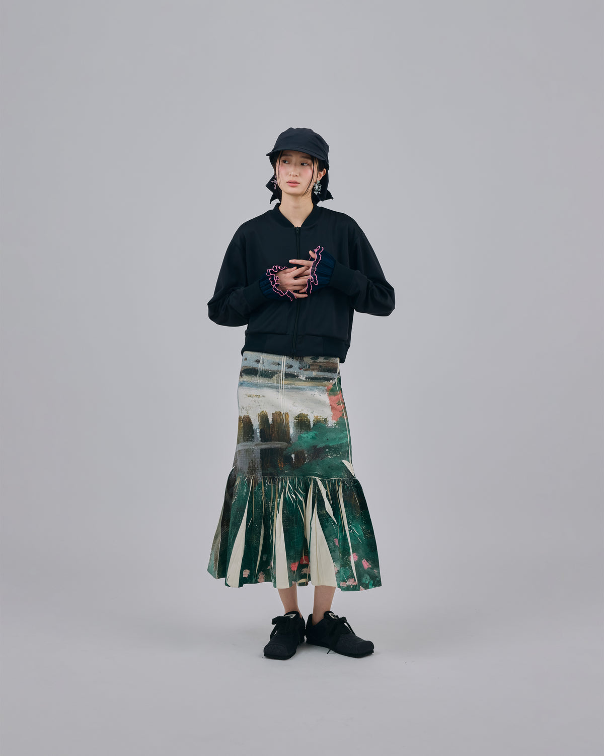 DIRECT PRINT RIB GATHER SKIRT (ART)