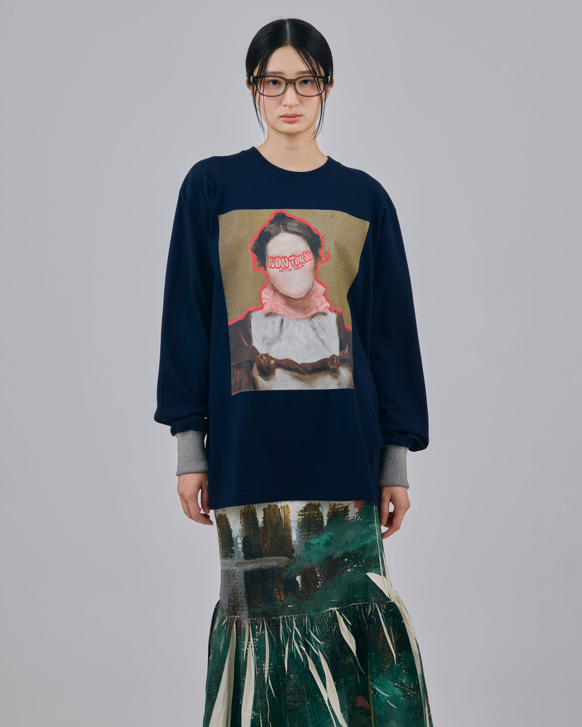 FACE PRINT L/S T-SHIRT(NAVY)