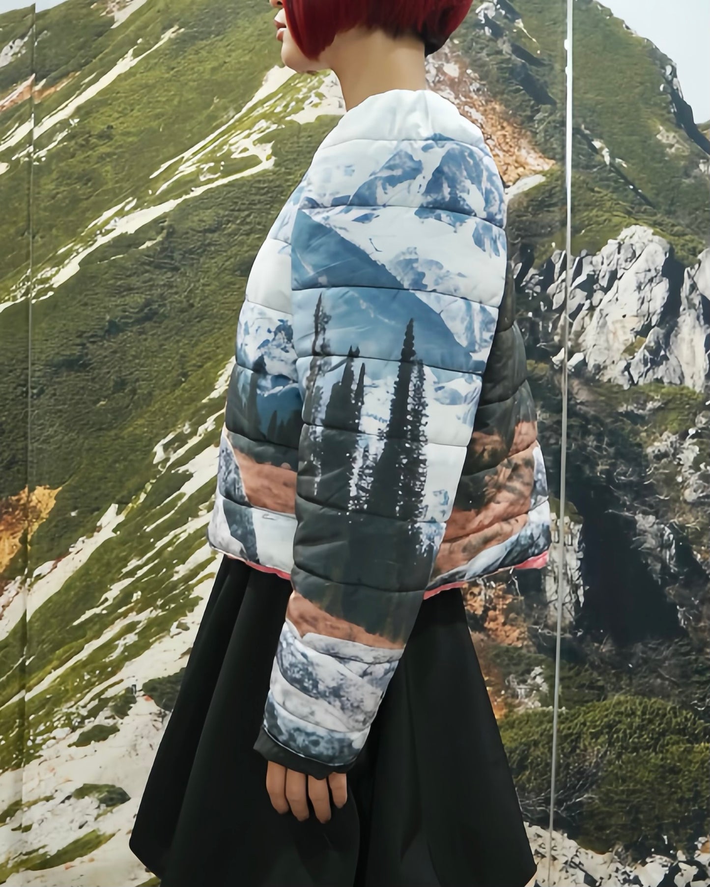 REVERSIBLE PUFFSLEEVE PADDING JACKET (MOUNTAIN x PINK)