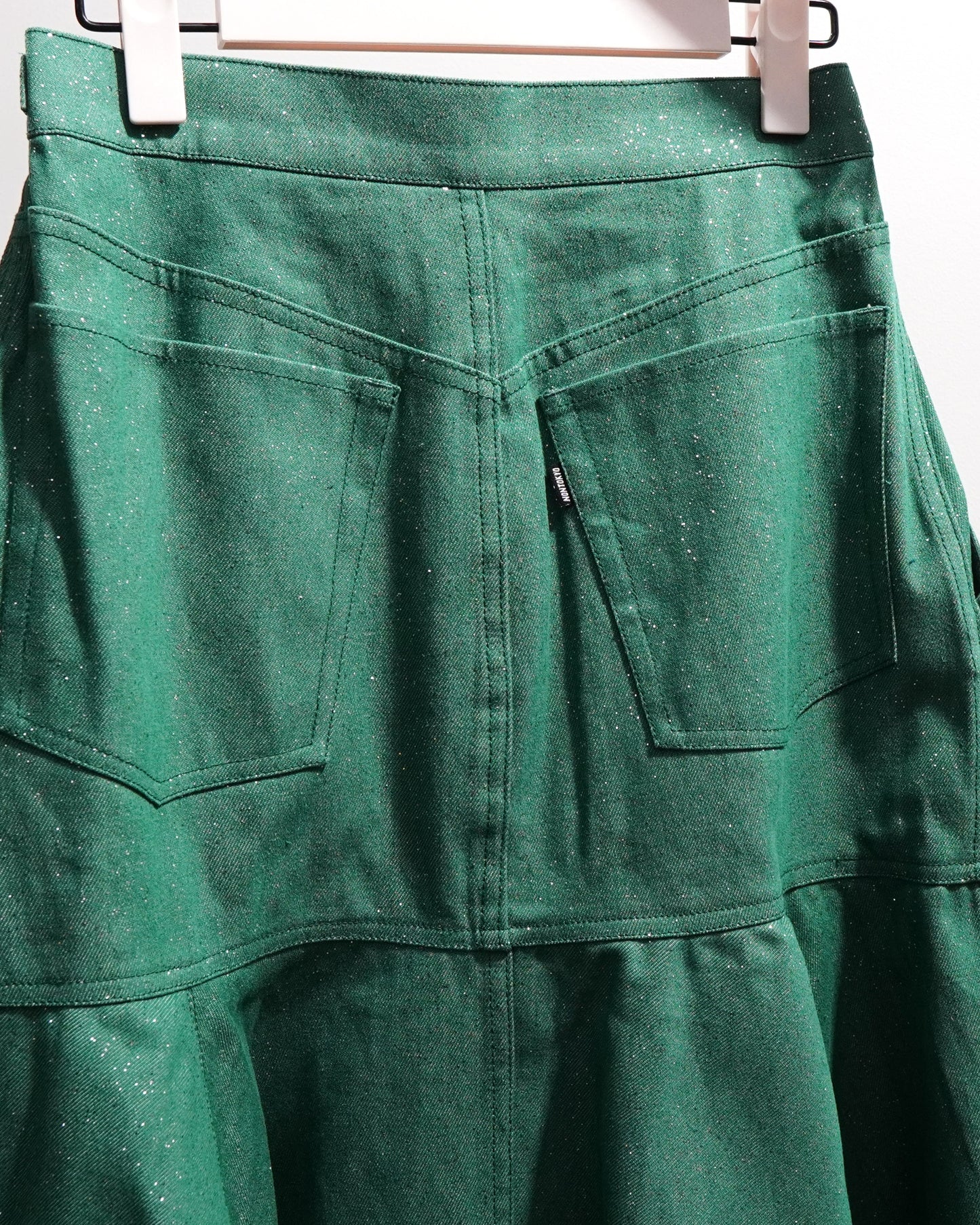 LAME DENIM FLARE SKIRT (GREEN)