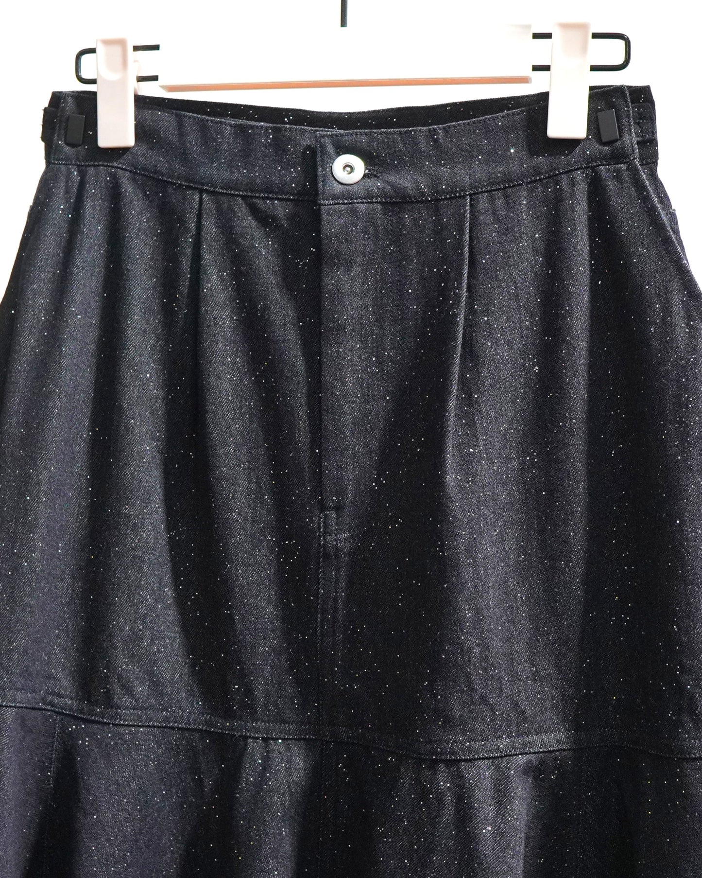 LAME DENIM FLARE SKIRT (INDIGO)