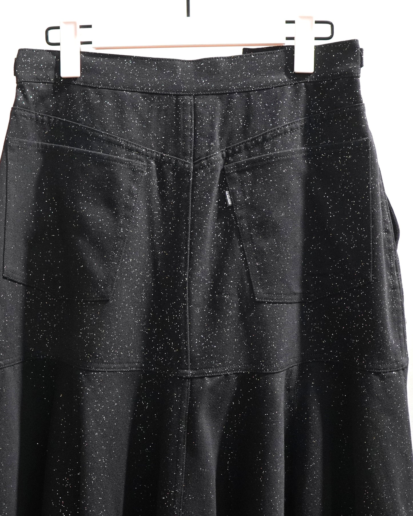 LAME DENIM FLARE SKIRT (BLACK)