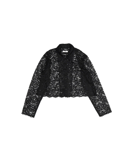 LACE LONG SLEEVE SHIRT & LACE SCARF (BLACK)