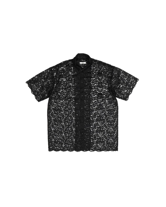 LACE HALF SLEEVE SHIRT & LACE SCARF (BLACK)