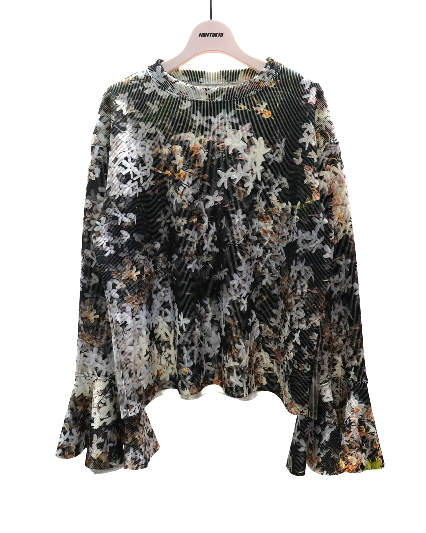 PRINT RIB FLARE SLEEVE C/S (FLOWER)