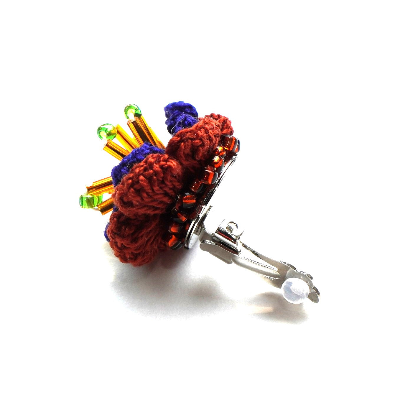 NON TOKYO / CROCHETING FLOWER EARRING (NAVY×BROWN) / <NON TOKYO> Crochet flower earrings (navy×brown)