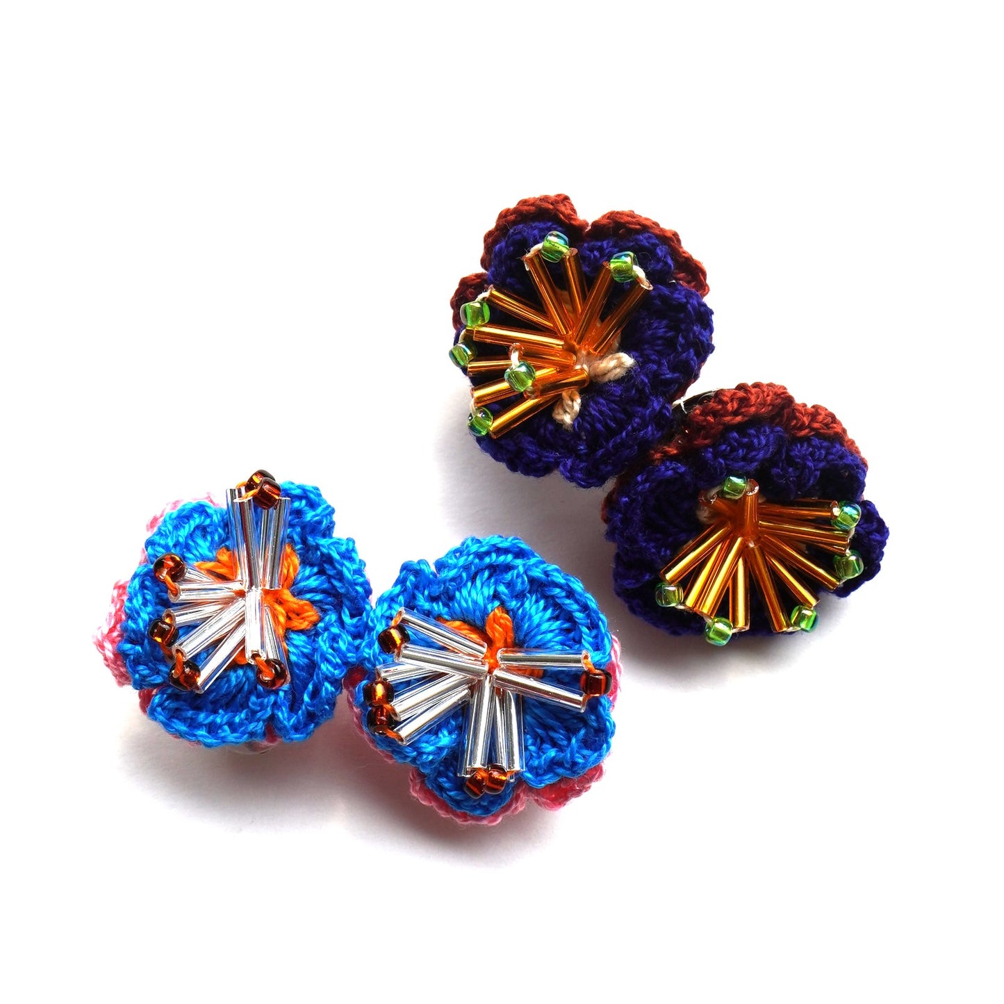 NON TOKYO / CROCHETING FLOWER EARRING (BLUE×PINK) / <NON TOKYO> Crochet flower earrings (blue x pink)