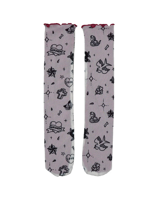 NON TOKYO / REVERSIBLE POWERNET SOX (SHORT / TATOO×PINK) / &lt;NON TOKYO&gt; Reversible power net socks (short / tattoo × pink)