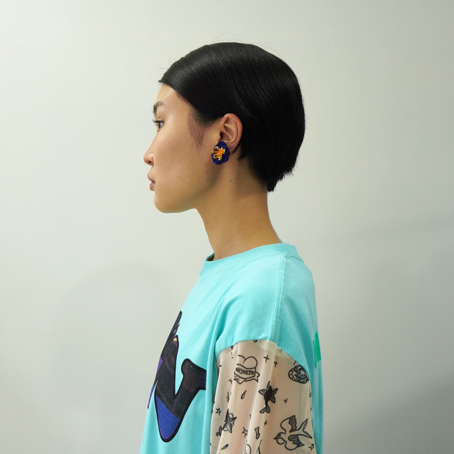 NON TOKYO / CROCHETING FLOWER EARRING (NAVY×BROWN) / <NON TOKYO> Crochet flower earrings (navy×brown)