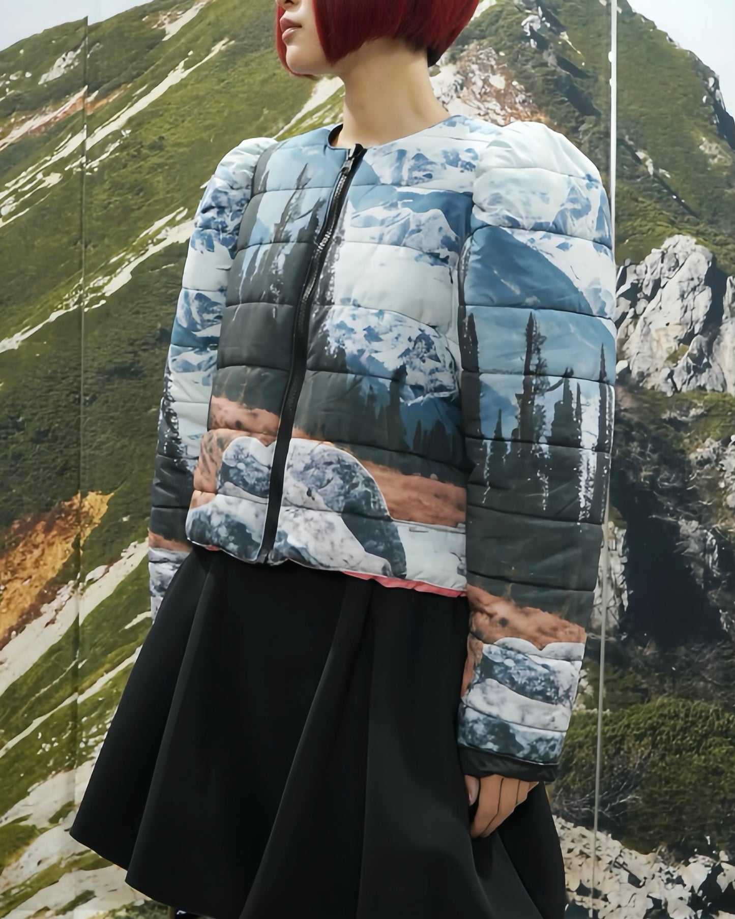 REVERSIBLE PUFFSLEEVE PADDING JACKET (MOUNTAIN x PINK)