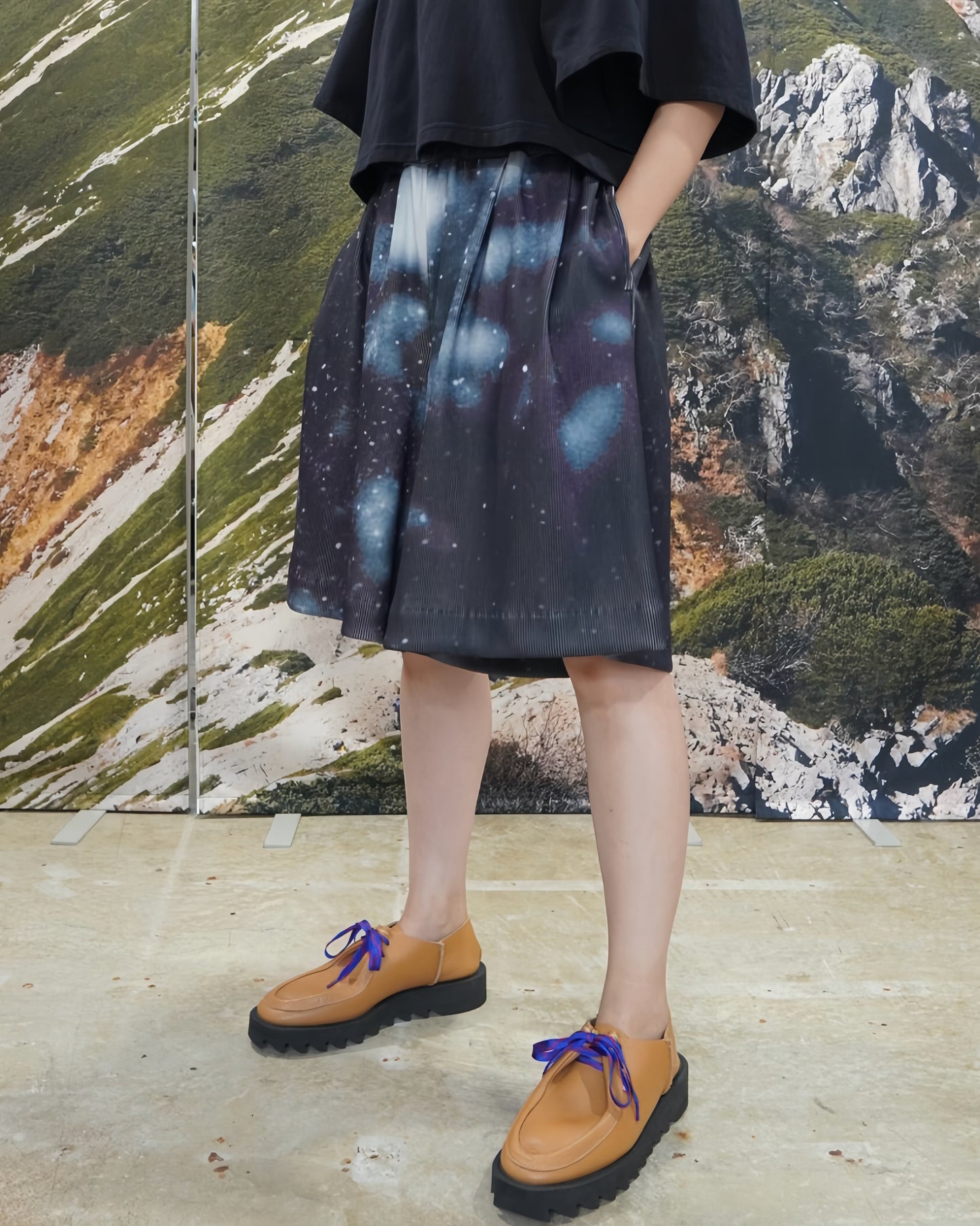 PRINT RIB WIDE SHORTS (FOG)