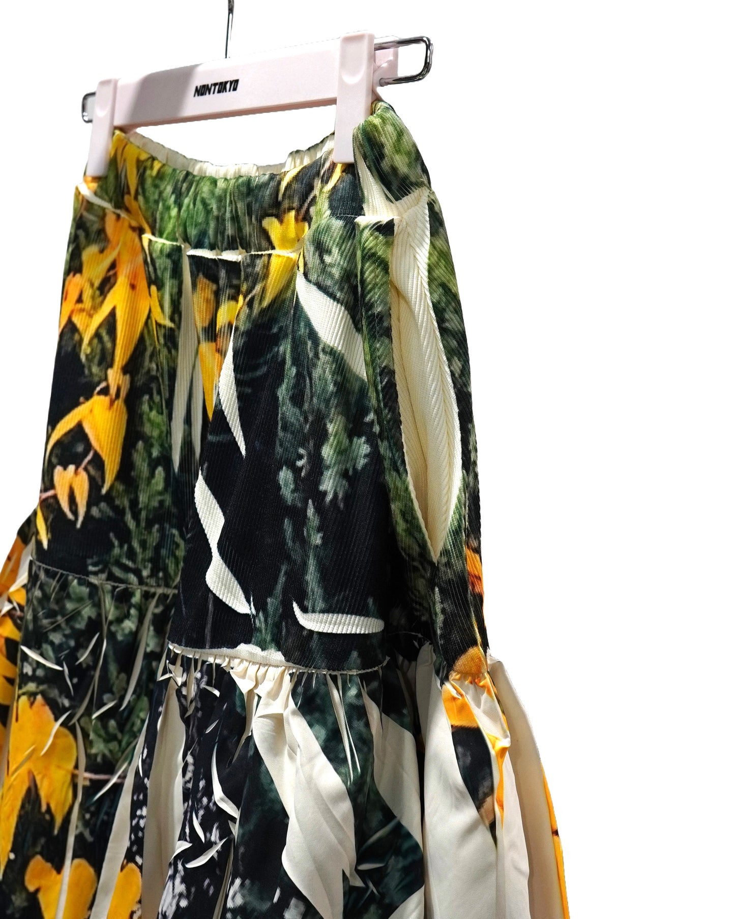 DIRECT PRINT RIB GATHER LONG SKIRT (YELLOW WOOD)