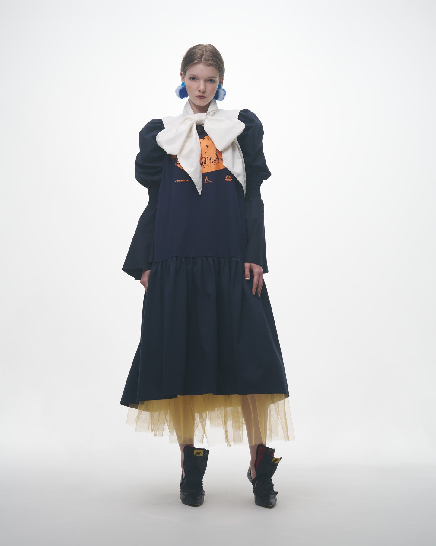 NON TOKYO / GATHER SLEEVE ONE-PIECE (NAVY) / &lt;NON TOKYO&gt; Gathered sleeve dress (navy)