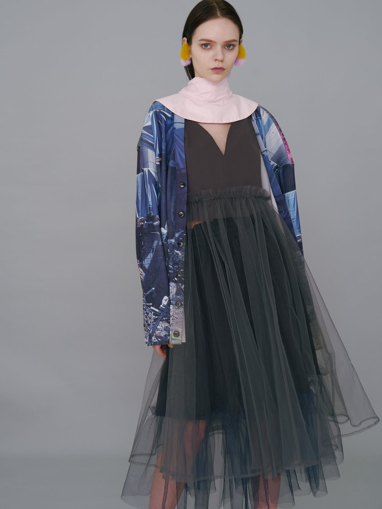 NON TOKYO / GATHER TULLE CAMISOLE ONE-PIECE (GRAY) / &lt;NON TOKYO&gt; Gathered tulle camisole dress (gray)